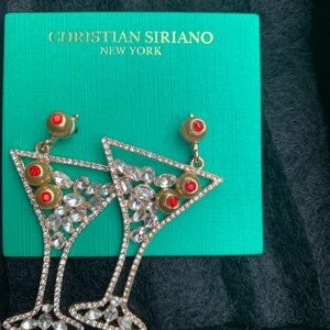 Christian Siriano Gold and Red Geometric Earrings